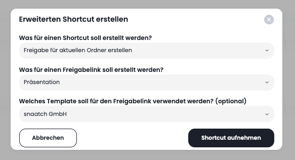 Shortcut aufnehmen